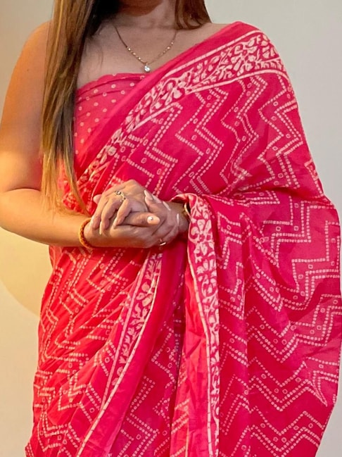 Pink Hand Block Printed Pure Cotton Saree